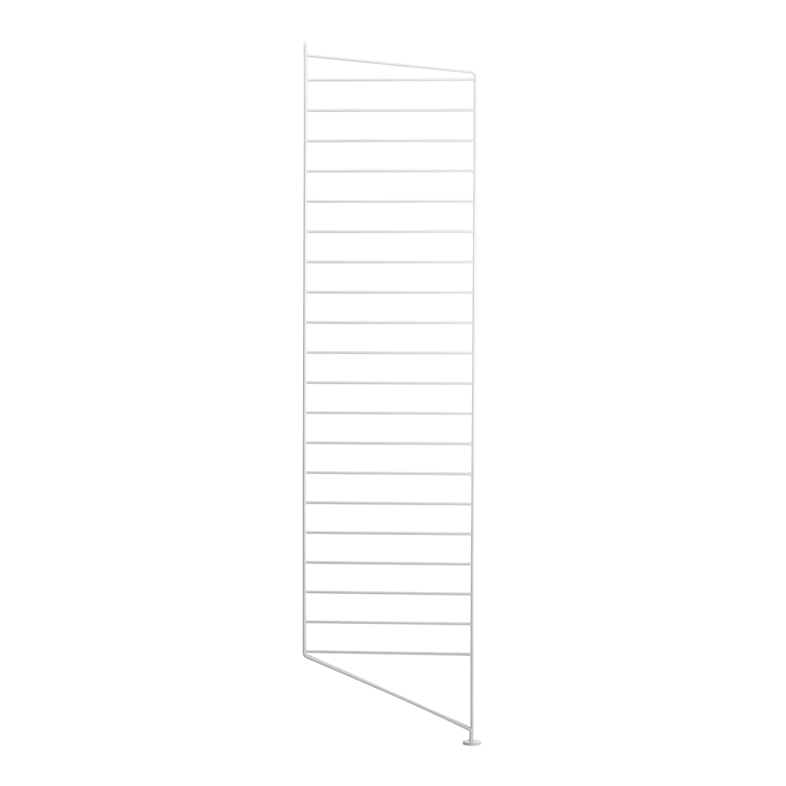 The floor panels are available in three heights, 85 cm, 115 cm, 200 cm along with one depth, 30 cm. The panels are the base when building your string shelf. When the panels are decided you can start adding products with 30 cm depth from String® System. Choose among shelves, cabinets, drawers, magazine shelves and more. The foot of the floor panel rests against the floor which makes the shelf stable while appearing light and airy. Make your shelf even more functional and unique by adding organizers, knife holder or a magazine holder, which all are placed on the panel’s threads. The panels come in two different packaging’s, either with one floor panel or two floor panels.