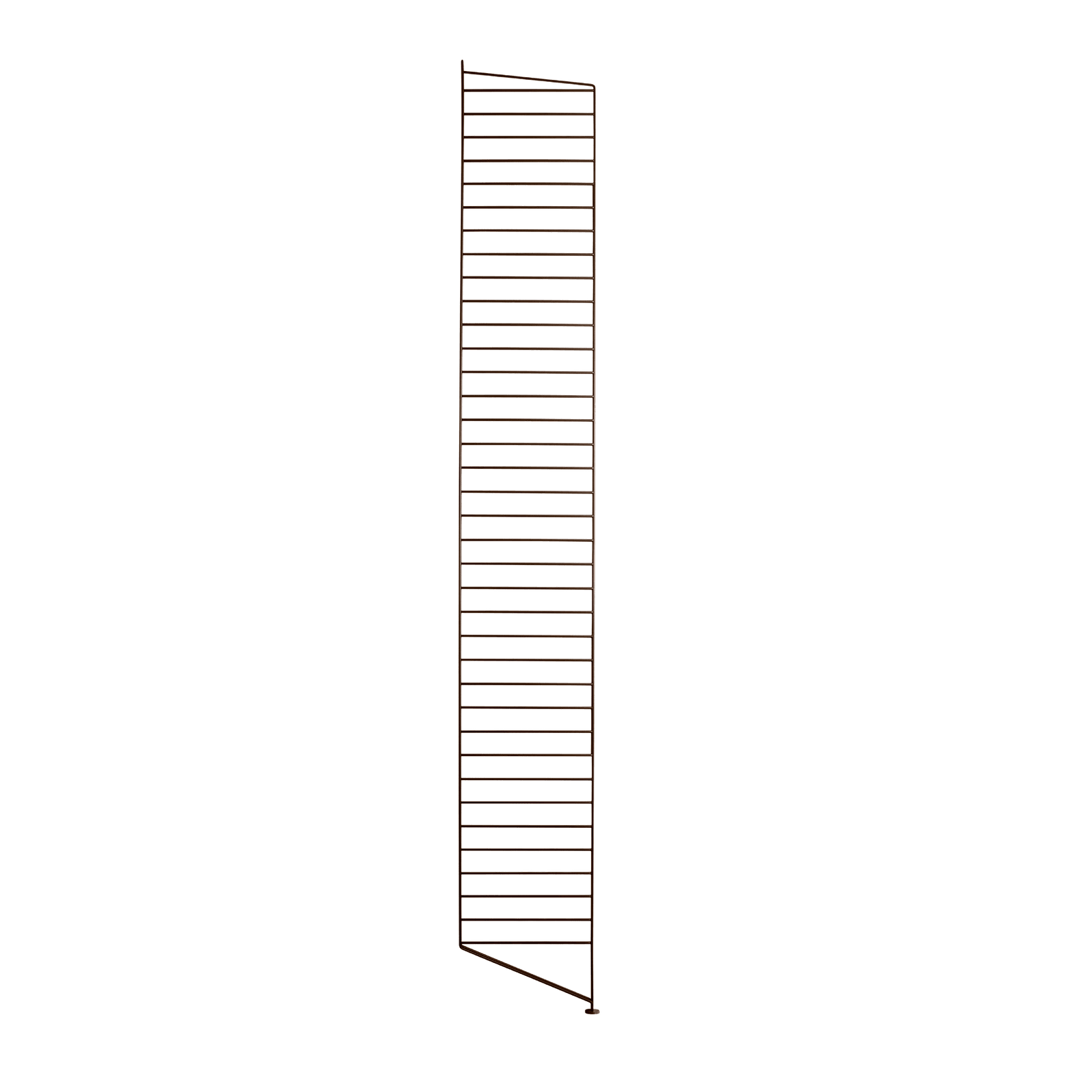 The floor panels are available in three heights, 85 cm, 115 cm, 200 cm along with one depth, 30 cm. The panels are the base when building your string shelf. When the panels are decided you can start adding products with 30 cm depth from String® System. Choose among shelves, cabinets, drawers, magazine shelves and more. The foot of the floor panel rests against the floor which makes the shelf stable while appearing light and airy. Make your shelf even more functional and unique by adding organizers, knife holder or a magazine holder, which all are placed on the panel’s threads. The panels come in two different packaging’s, either with one floor panel or two floor panels.