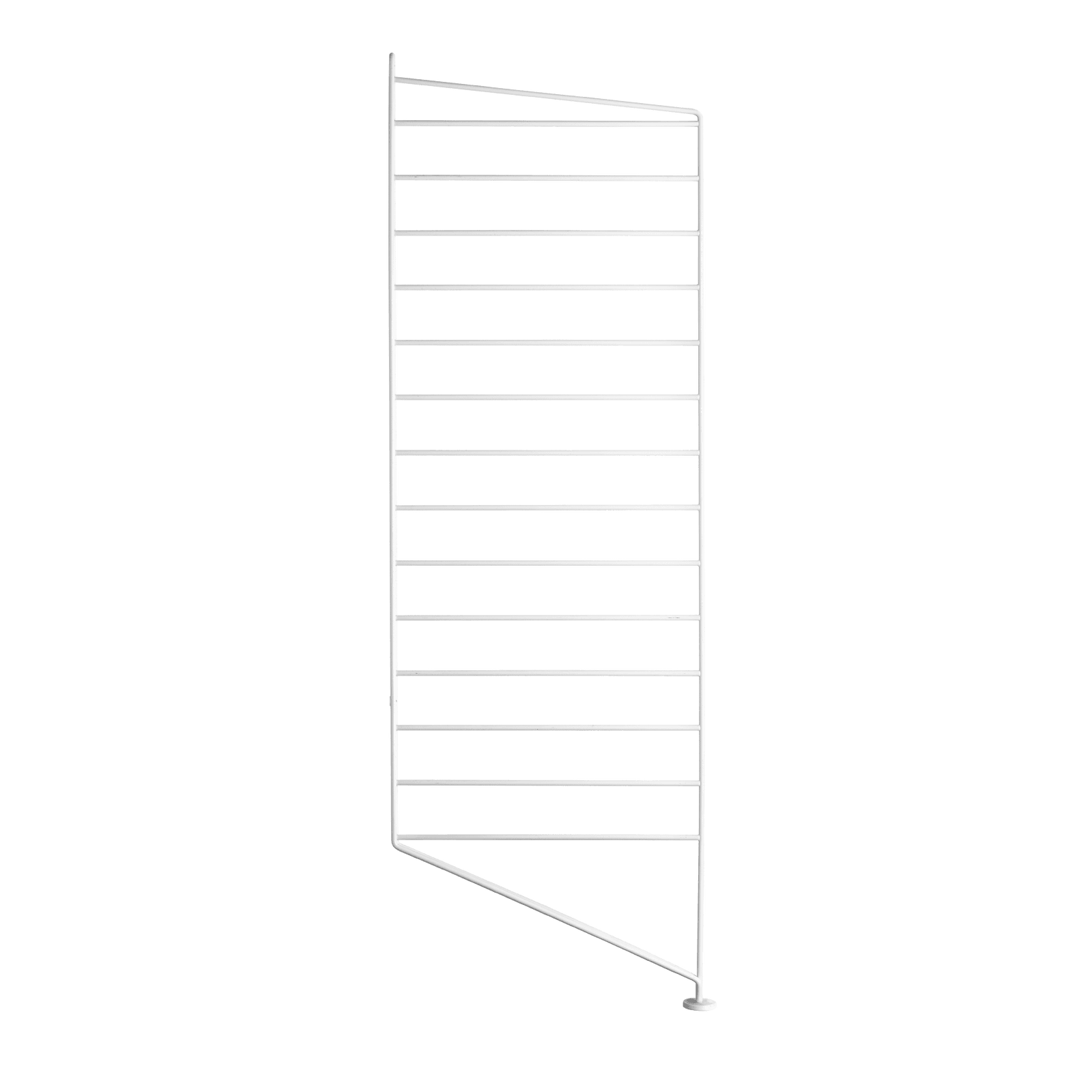 The floor panels are available in three heights, 85 cm, 115 cm, 200 cm along with one depth, 30 cm. The panels are the base when building your string shelf. When the panels are decided you can start adding products with 30 cm depth from String® System. Choose among shelves, cabinets, drawers, magazine shelves and more. The foot of the floor panel rests against the floor which makes the shelf stable while appearing light and airy. Make your shelf even more functional and unique by adding organizers, knife holder or a magazine holder, which all are placed on the panel’s threads. The panels come in two different packaging’s, either with one floor panel or two floor panels.