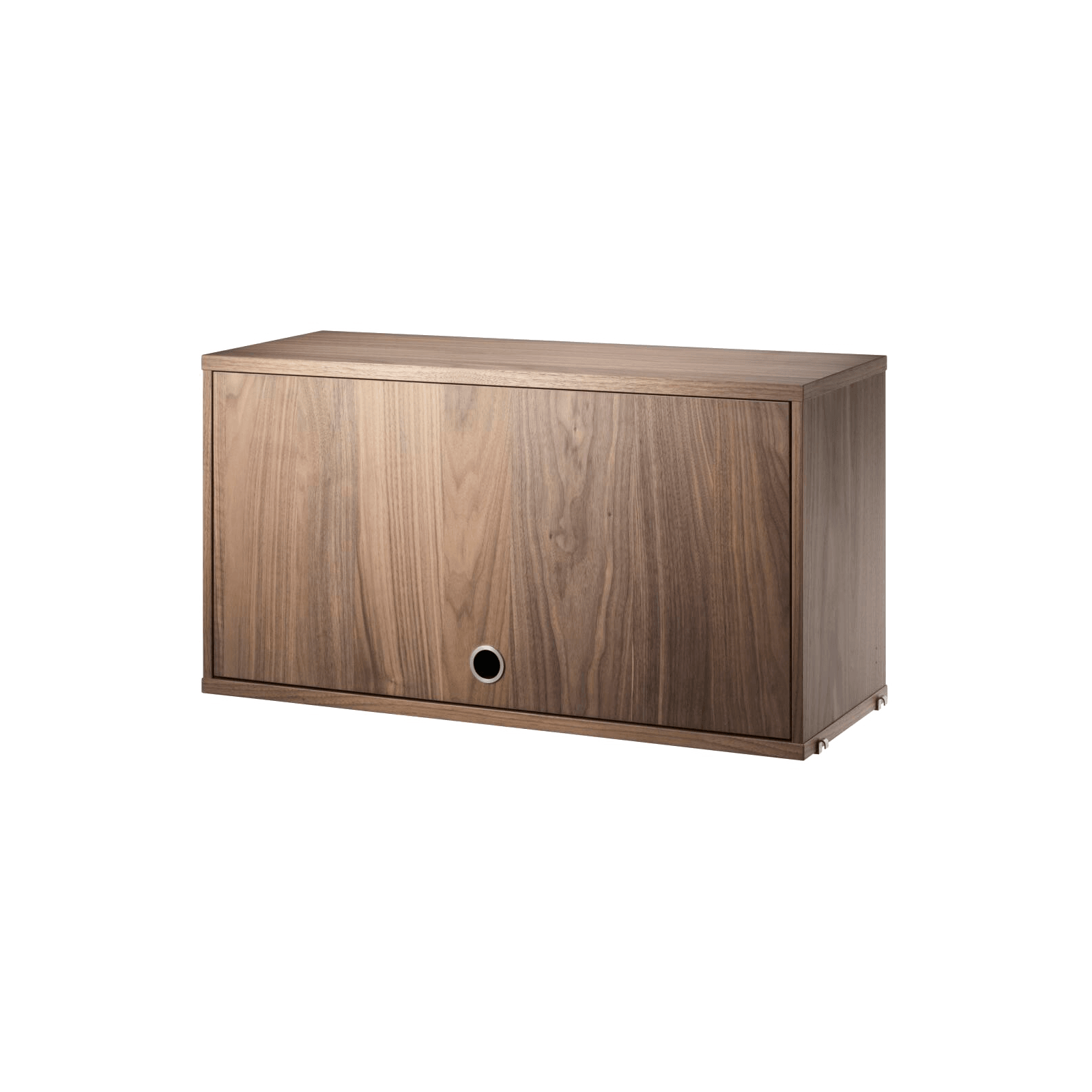 The Cabinet with flip door is available in two widths, 78 cm and 58cm, and one depth, 30 cm. The height of the cabinet is 42 cm. The cabinet fits together with all 30 cm deep wire and plex panels from String® System. The cabinet consists of one adjustable inner shelf. The internal dimensions are w75/w54 x d28.5 x h38 cm. The cabinet is delivered unassembled.