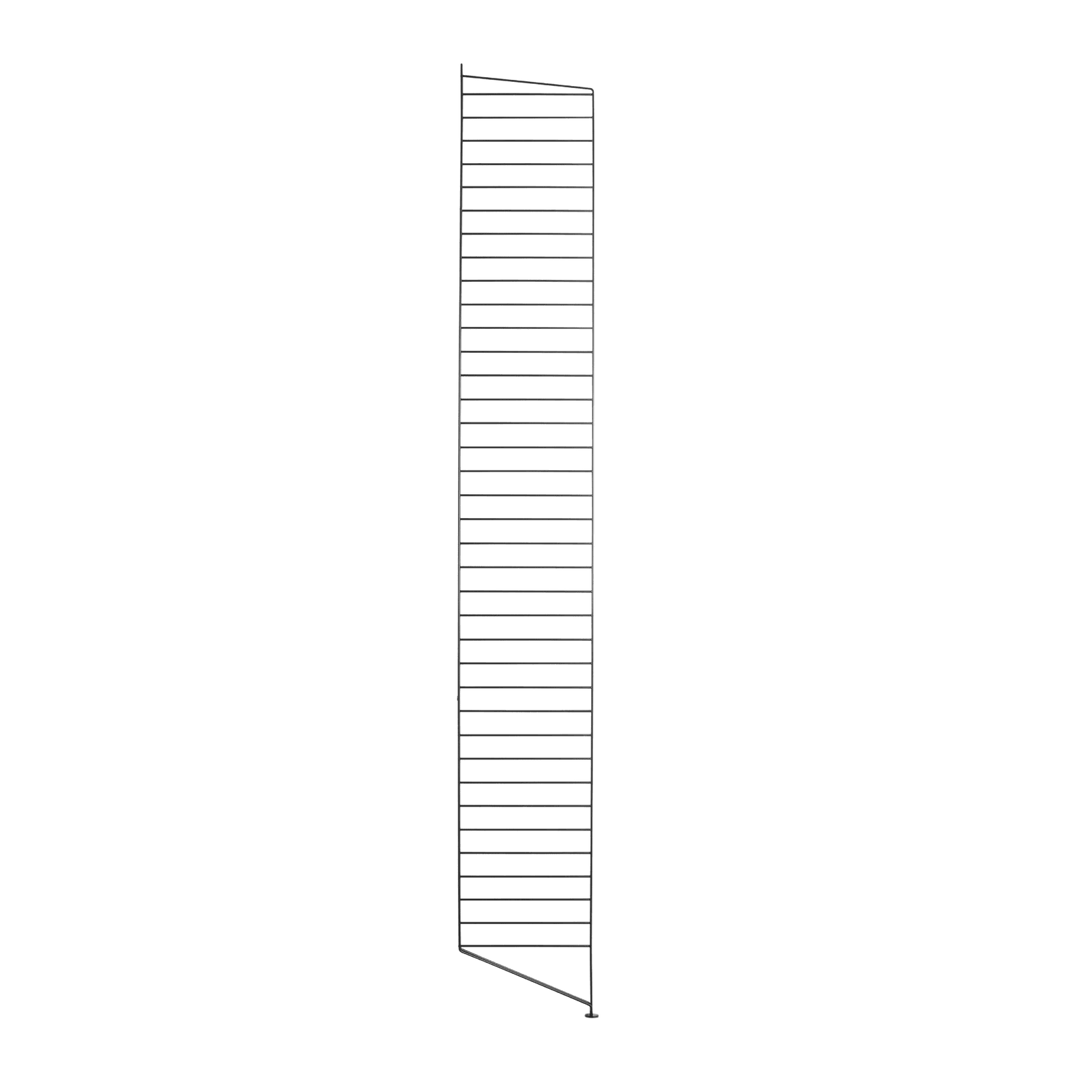The floor panels are available in three heights, 85 cm, 115 cm, 200 cm along with one depth, 30 cm. The panels are the base when building your string shelf. When the panels are decided you can start adding products with 30 cm depth from String® System. Choose among shelves, cabinets, drawers, magazine shelves and more. The foot of the floor panel rests against the floor which makes the shelf stable while appearing light and airy. Make your shelf even more functional and unique by adding organizers, knife holder or a magazine holder, which all are placed on the panel’s threads. The panels come in two different packaging’s, either with one floor panel or two floor panels.