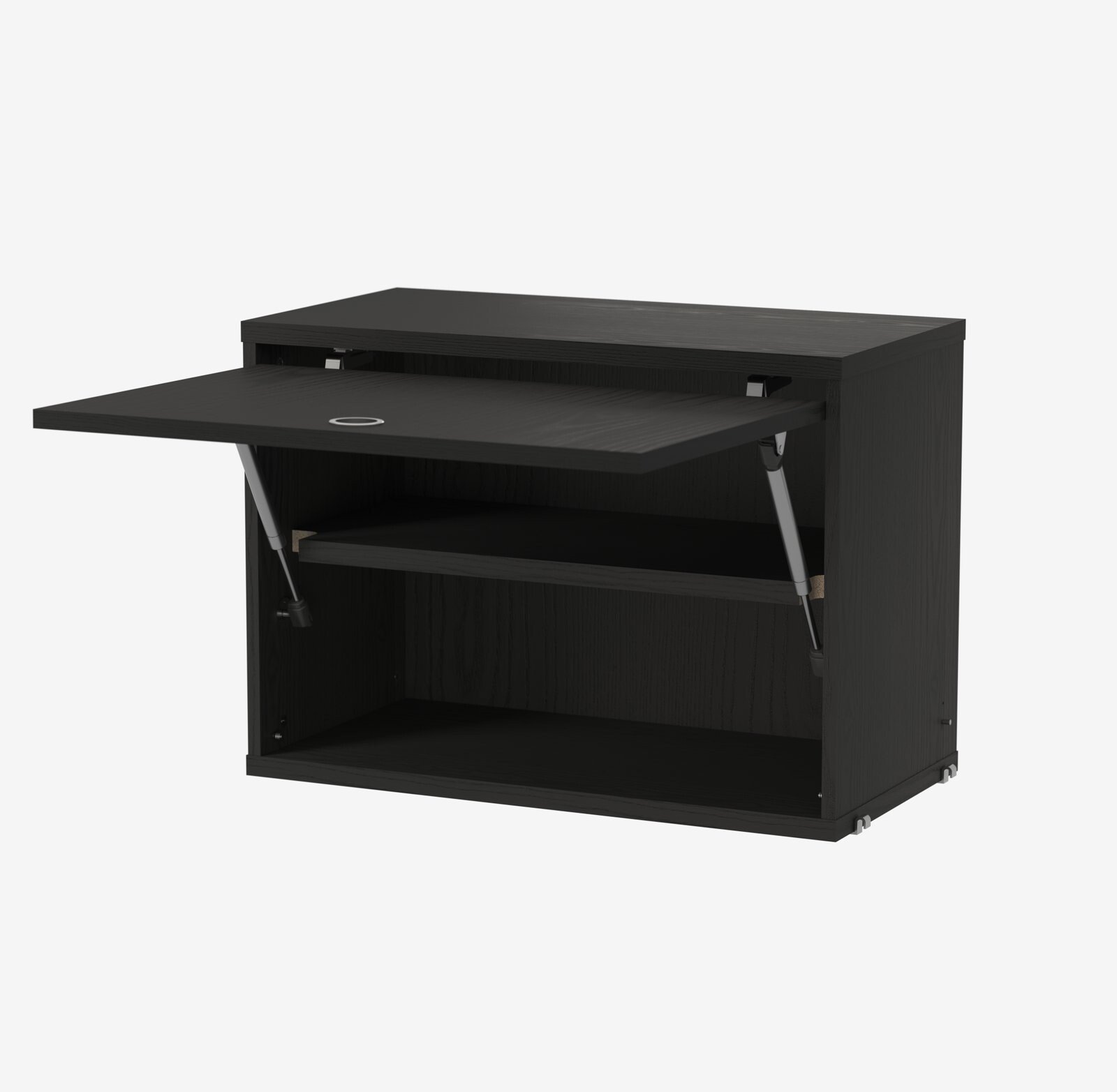 The Cabinet with flip door is available in two widths, 78 cm and 58cm, and one depth, 30 cm. The height of the cabinet is 42 cm. The cabinet fits together with all 30 cm deep wire and plex panels from String® System. The cabinet consists of one adjustable inner shelf. The internal dimensions are w75/w54 x d28.5 x h38 cm. The cabinet is delivered unassembled.