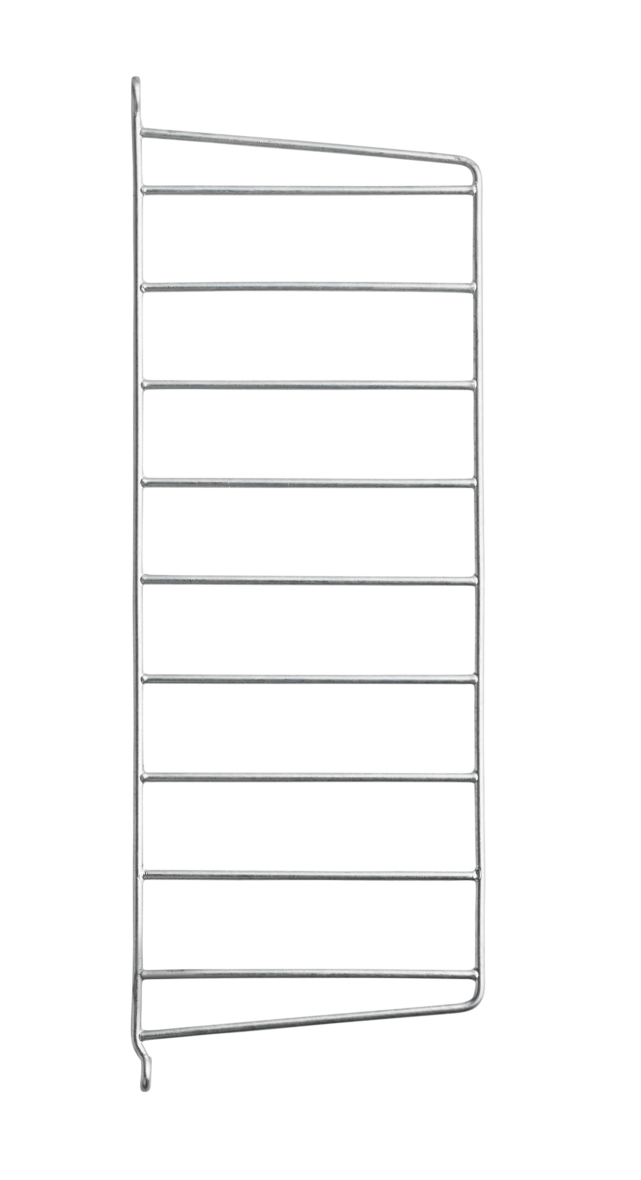 The galvanized wall panels are available in one height, 50 cm along with two depths, 20 and 30 cm. The panels are the base when building your string shelf outdoors. Then, you can start adding galvanized shelves from String® System. Add outdoor-proofed accessories such as j-hooks and s-hooks to cover your storage need. The panels are mounted onto a house façade, wooden fence, or other type of wall where it can stay all year round. The wall panels come in two different packaging’s, either with one wall panel or two wall panels.