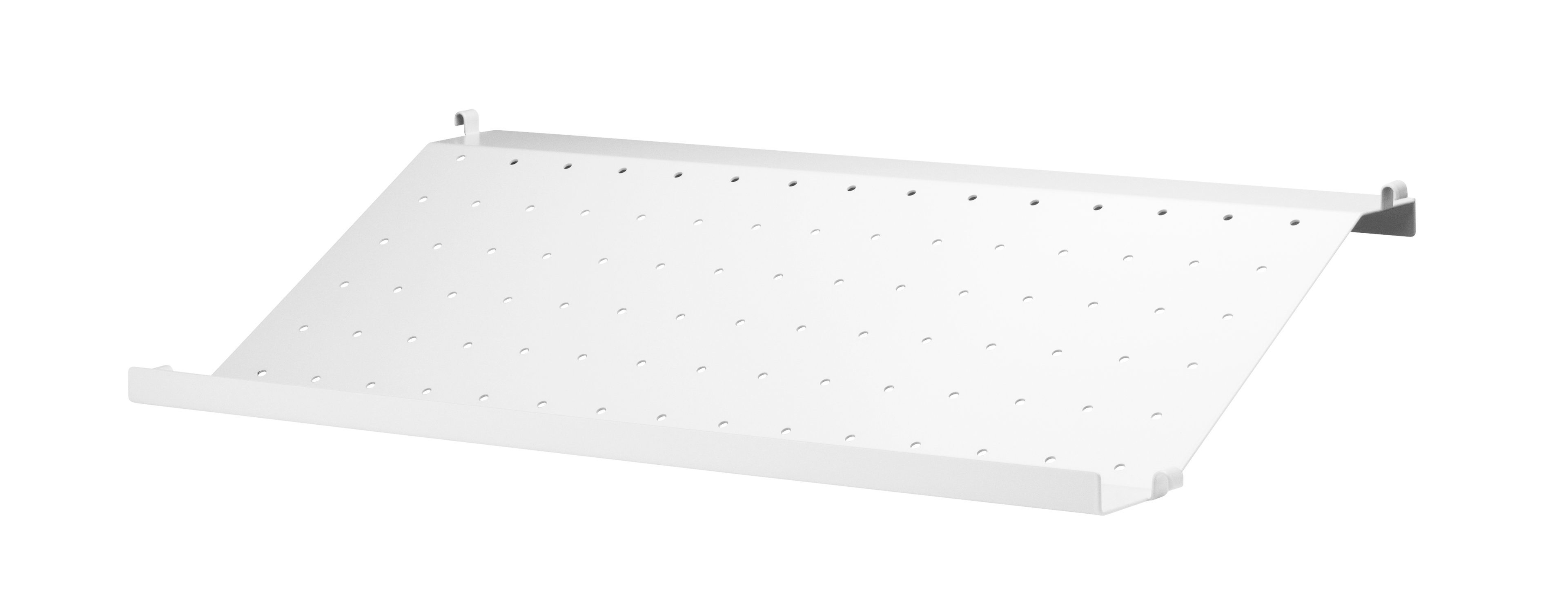 The shoe shelves are available in two widths, 58 and 78 cm, along with one depth, 30 cm. The shoe shelves fit into wire panels from String® System if the depth of the panels is 30 cm. The shoe shelves will help to keep your hallway and wardrobe tidy. You will fit 2-3 pair of shoes on a 58 cm wide shoe shelf and 4-6 pair of shoes on a 78 cm wide shoe shelf. Each packaging contains one shoe shelf.