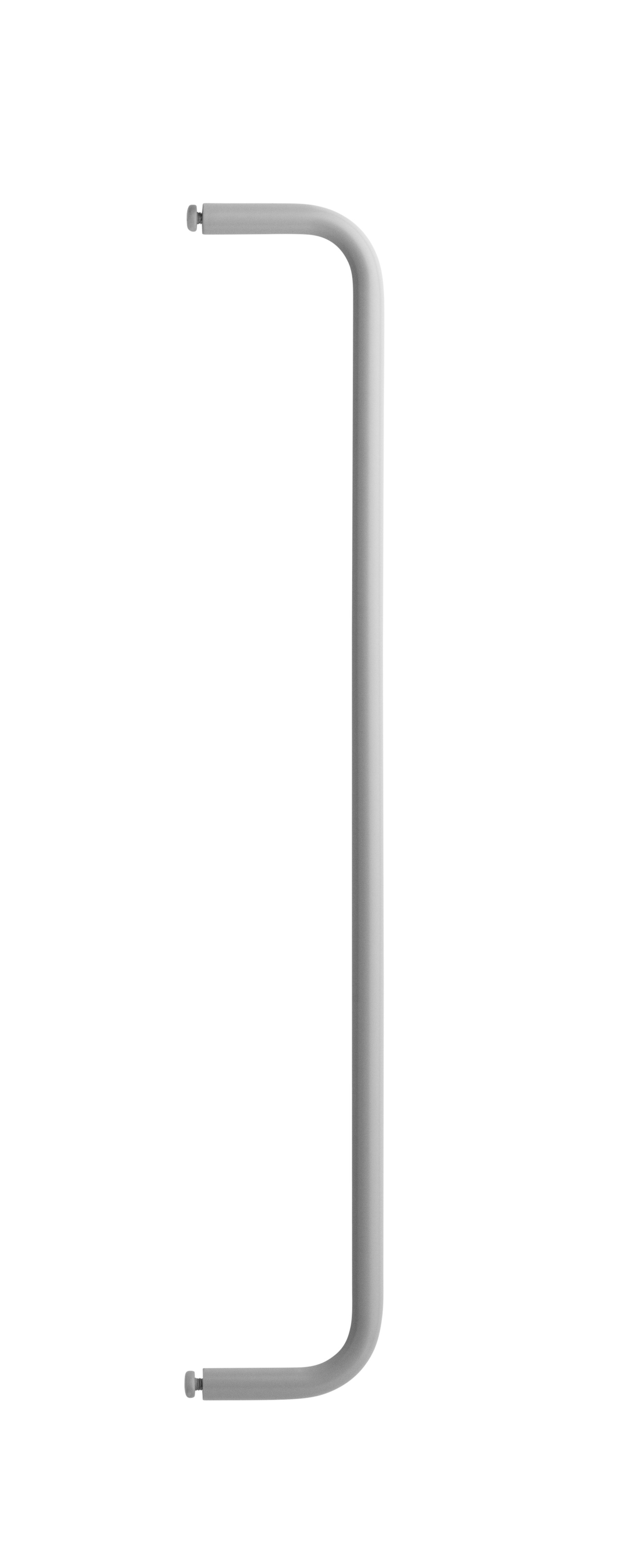 The rods are created to optimize a shelving combination and fit together with metal and galvanized shelves. The rods are available in the following widths: 24 cm, 53 cm, and 72 cm. The rods with widths 53 cm and 72 cm must be mounted along the width of the shelf, whereas the 24 cm wide rod can be mounted along the width or depth, if the shelf has depth 30 cm. The rods increase functionality and makes it possible for even more creative storage solutions. They are the optimal accessory for your hallway or wardrobe shelf since they make is possible to add coat-hangers from String® System. It is also a great spot to hang scarves, shawls or why not the dog leash. Each packaging contains one rod.