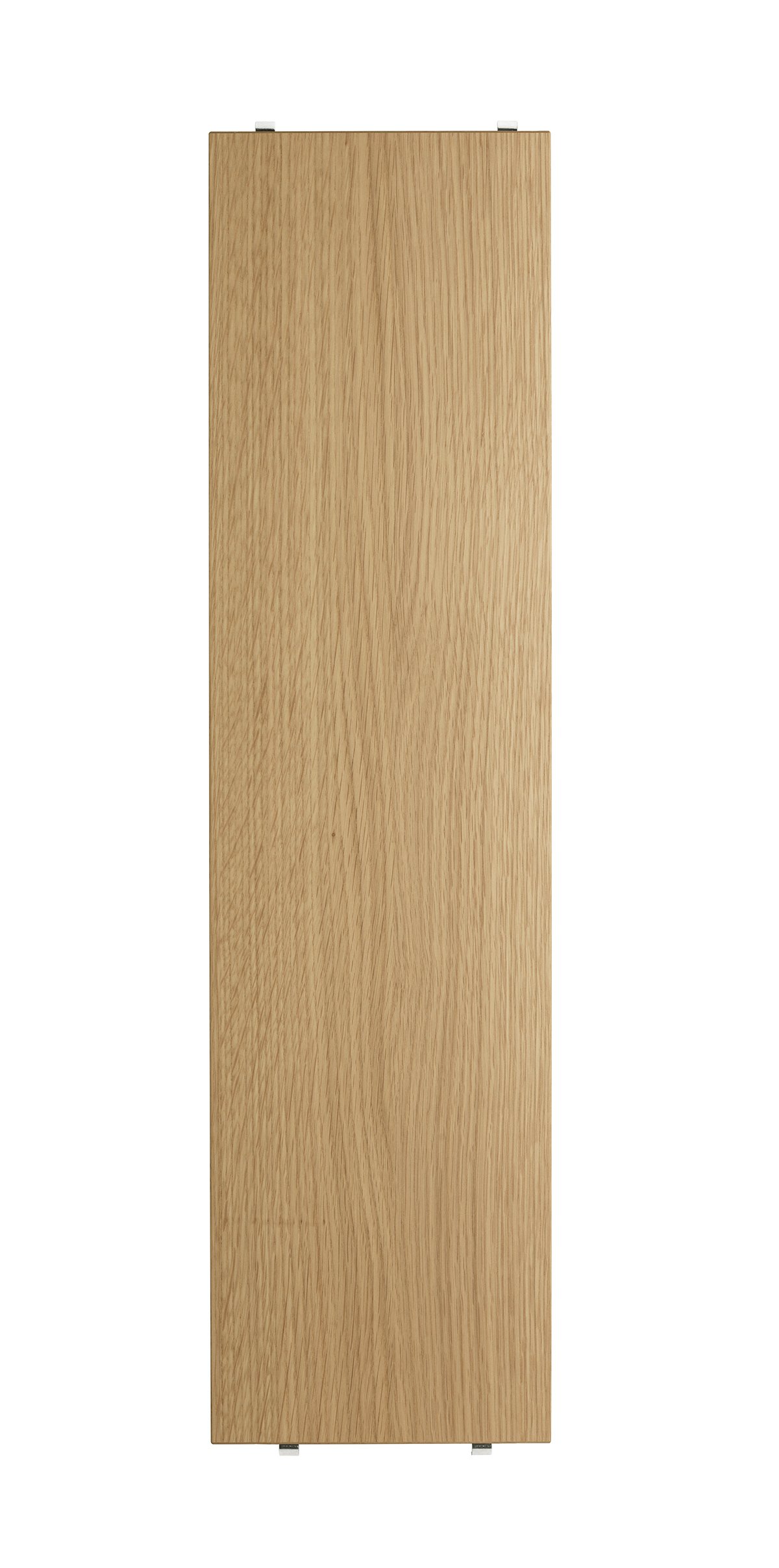 The wooden shelves are available in two widths, 58 and 78 cm, along with two depths, 20 and 30 cm. The shelves fit into wire and plex panels from String® System if the shelves and panels have the same depth. The shelves are flexible and easy to move around to meet your preferences. Create a monochrome shelf or mix shelves in different colours and types of wood. Each packaging contains three shelves and brackets.