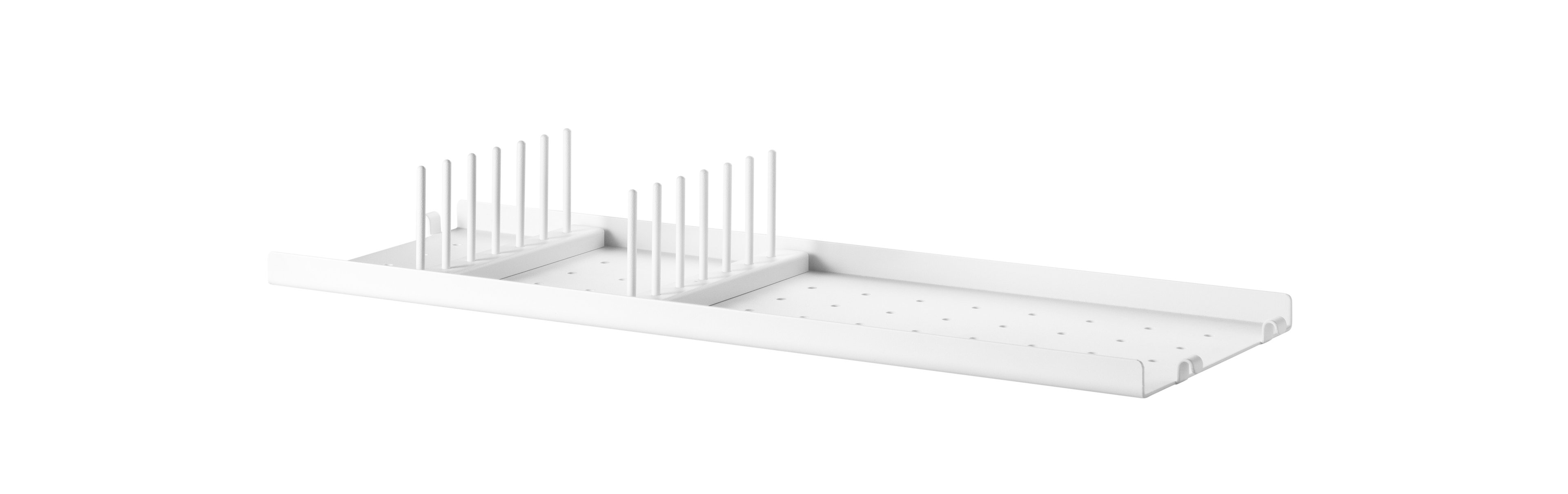 The plate racks are created to offer a complete kitchen solution. Position the plates either sideways or facing forward. They are available in two sizes with the following dimensions: w2.5 x d20 x h7.5 cm and w2.5 x d30 x h7.5 cm where you can fit 6 or 8 plates at the same time.