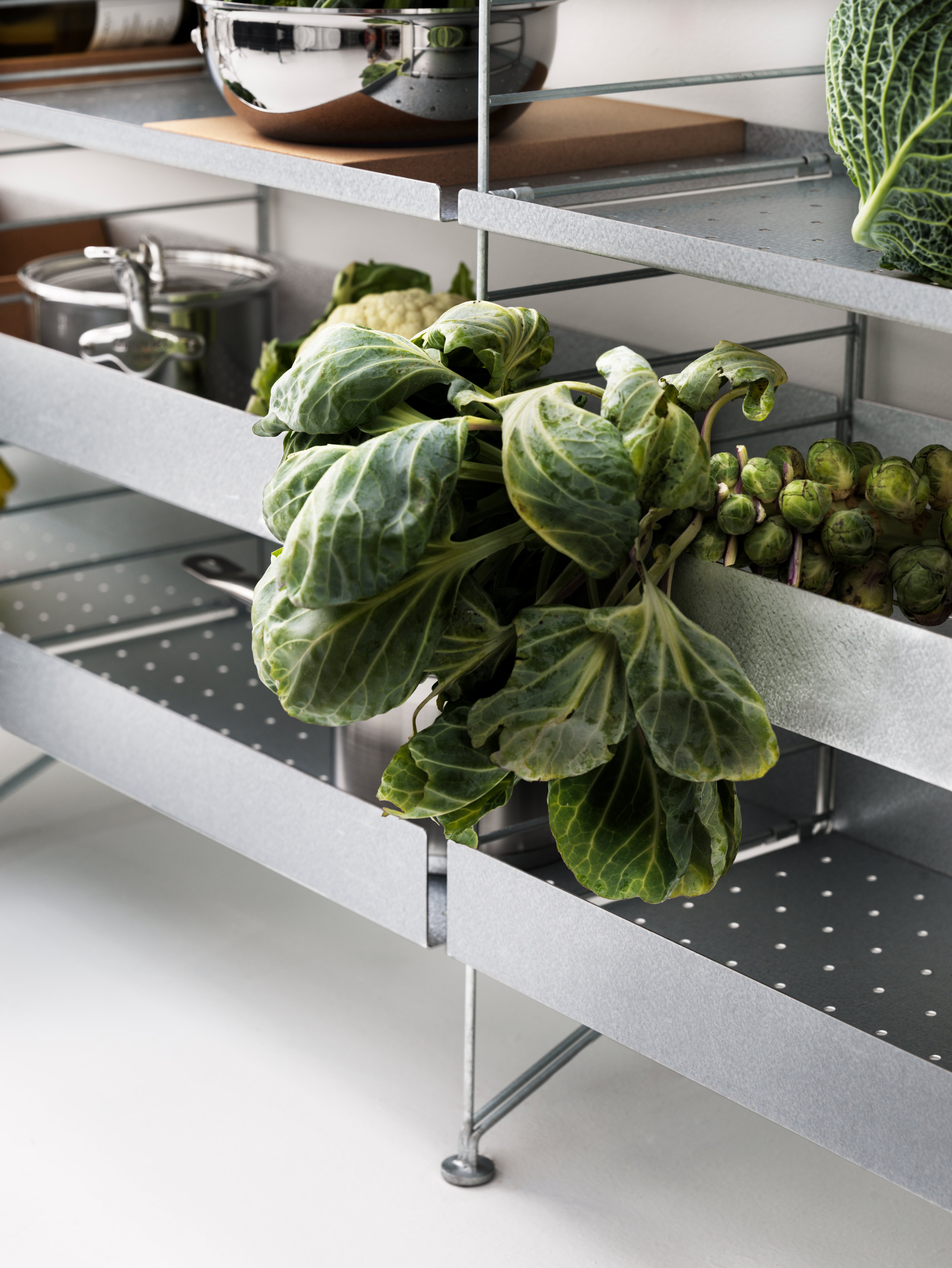 The galvanized shelves from String® System are created for outdoor use. The shelves with low edge, 2 cm, are available in one width, 58 cm, and two depths, 20 and 30 cm. The shelves with high edge, 7 cm, are available in one width, 58 cm, and one depth, 30 cm. Create a minimalistic shelving combination with only shelves with the same edge height, or mix the two edge heights to create a more dynamic combination. Add accessories to optimize your storage possibilities outdoors. The shelves fit into galvanized wire panels from String® System and they are easy to move around. The galvanized shelves withstand any weather and can stay outside all year round. Each packaging contains one galvanized shelf.