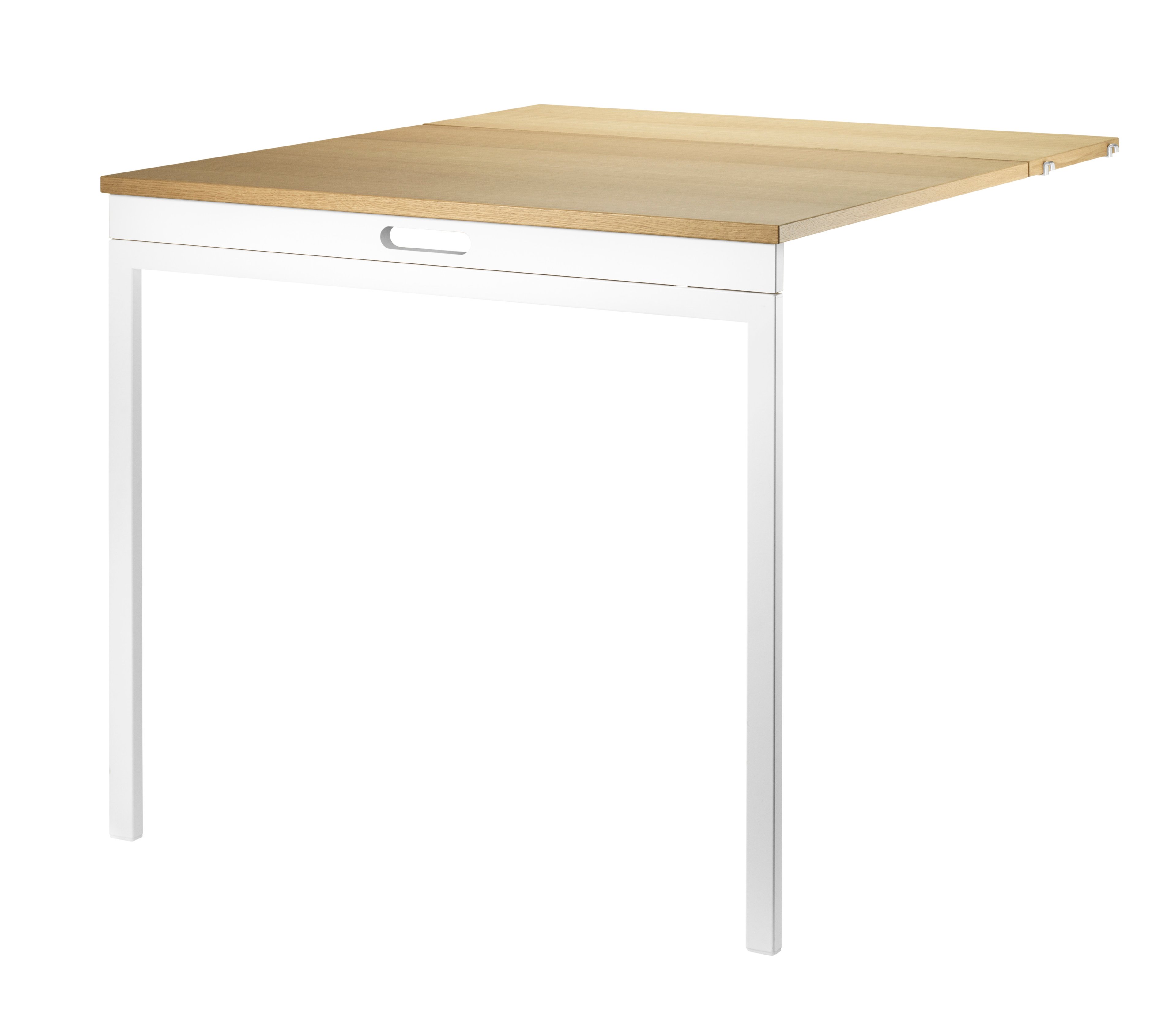 The folding table can be folded up and down with ease due to its flexible construction. The dimensions when folded up: w78 x d96 x h71 cm. When folded down the table melts into the shelf and then has the following dimensions: w78 x d30 x h71 cm. The folding table fits into 30 cm deep wire floor panels from String® System. The folding table is well suited for a smaller kitchen or other narrow spaces where a permanent table would be in the way. Maximize the usage and let the folding table act as your workspace during the day and dinner table at night.