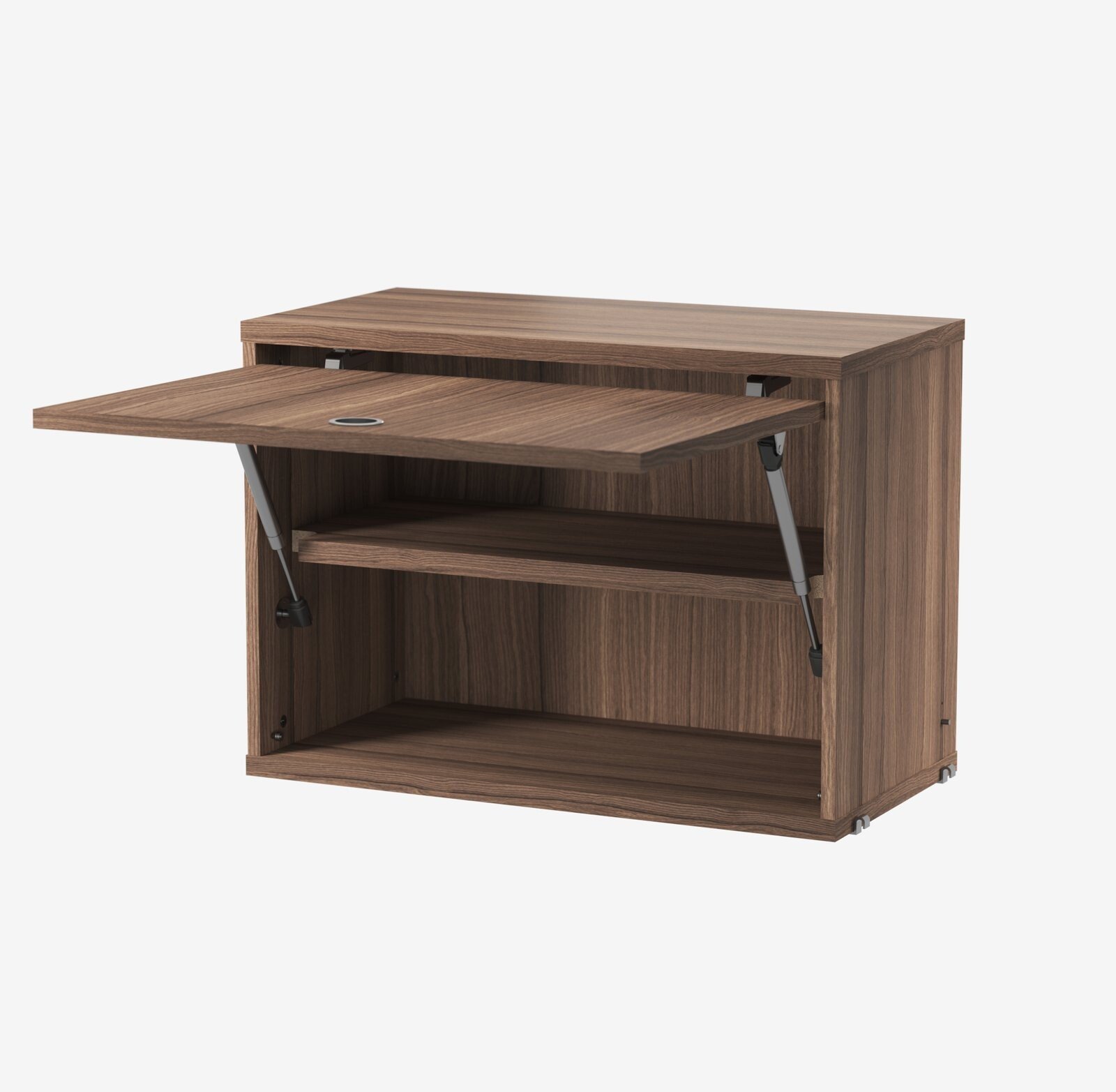 The Cabinet with flip door is available in two widths, 78 cm and 58cm, and one depth, 30 cm. The height of the cabinet is 42 cm. The cabinet fits together with all 30 cm deep wire and plex panels from String® System. The cabinet consists of one adjustable inner shelf. The internal dimensions are w75/w54 x d28.5 x h38 cm. The cabinet is delivered unassembled.