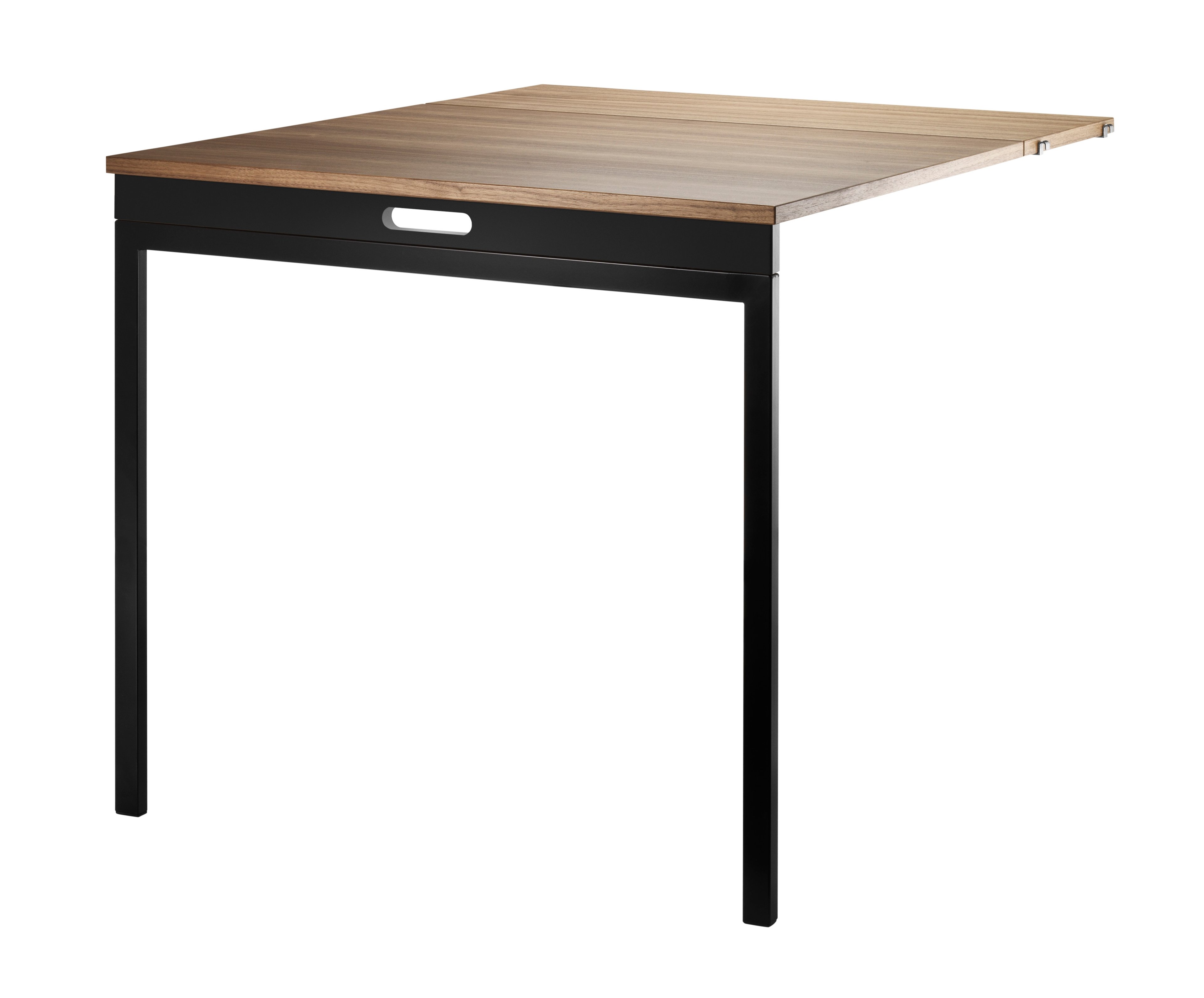 The folding table can be folded up and down with ease due to its flexible construction. The dimensions when folded up: w78 x d96 x h71 cm. When folded down the table melts into the shelf and then has the following dimensions: w78 x d30 x h71 cm. The folding table fits into 30 cm deep wire floor panels from String® System. The folding table is well suited for a smaller kitchen or other narrow spaces where a permanent table would be in the way. Maximize the usage and let the folding table act as your workspace during the day and dinner table at night.
