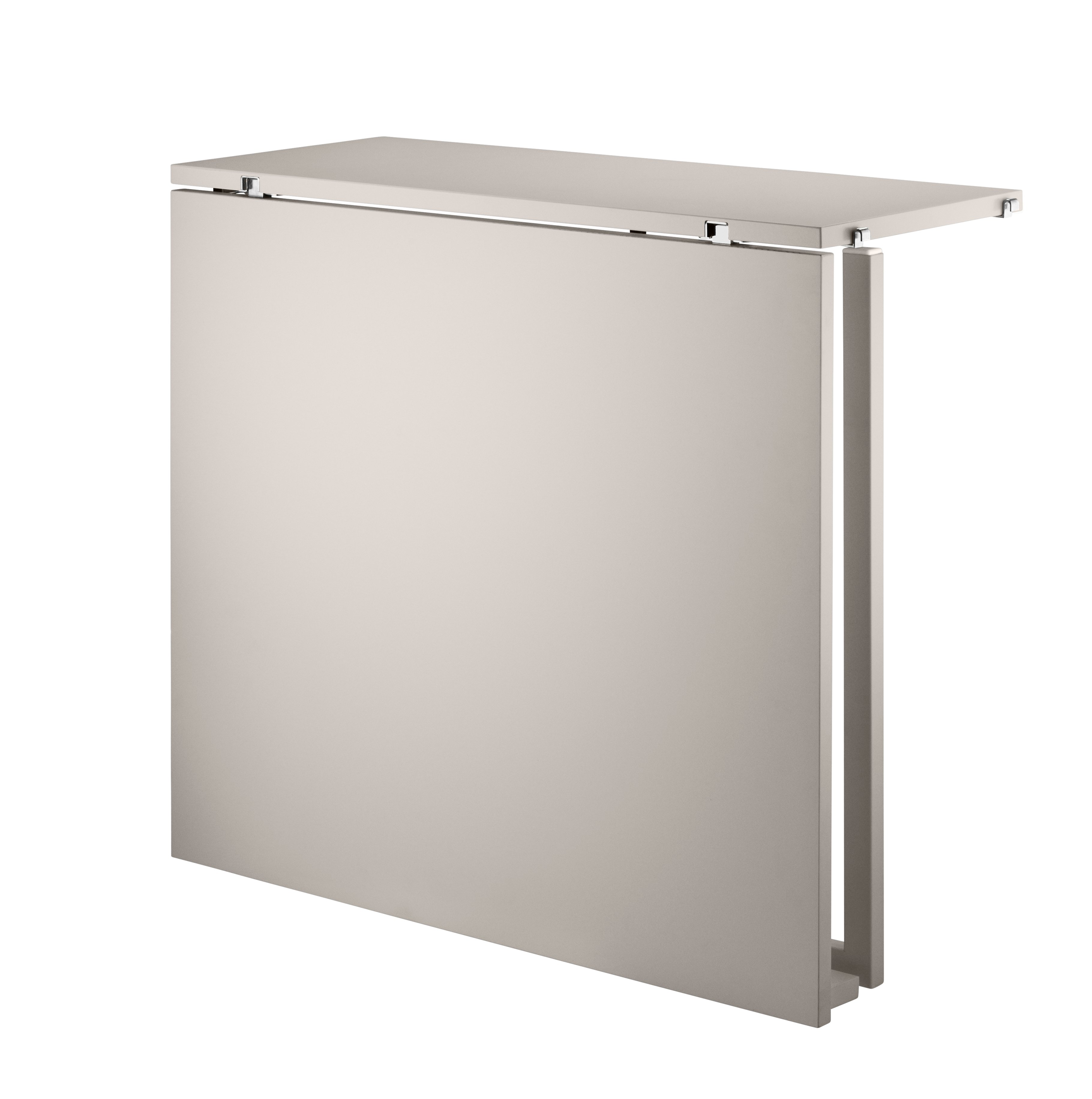 The folding table can be folded up and down with ease due to its flexible construction. The dimensions when folded up: w78 x d96 x h71 cm. When folded down the table melts into the shelf and then has the following dimensions: w78 x d30 x h71 cm. The folding table fits into 30 cm deep wire floor panels from String® System. The folding table is well suited for a smaller kitchen or other narrow spaces where a permanent table would be in the way. Maximize the usage and let the folding table act as your workspace during the day and dinner table at night.