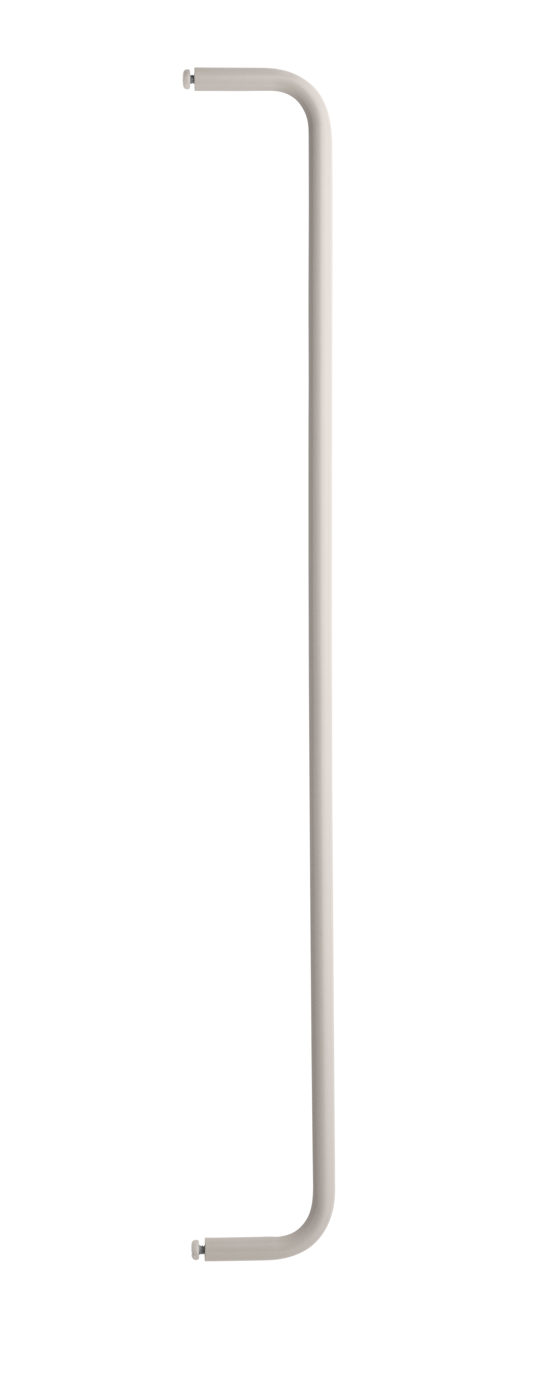 The rods are created to optimize a shelving combination and fit together with metal and galvanized shelves. The rods are available in the following widths: 24 cm, 53 cm, and 72 cm. The rods with widths 53 cm and 72 cm must be mounted along the width of the shelf, whereas the 24 cm wide rod can be mounted along the width or depth, if the shelf has depth 30 cm. The rods increase functionality and makes it possible for even more creative storage solutions. They are the optimal accessory for your hallway or wardrobe shelf since they make is possible to add coat-hangers from String® System. It is also a great spot to hang scarves, shawls or why not the dog leash. Each packaging contains one rod.