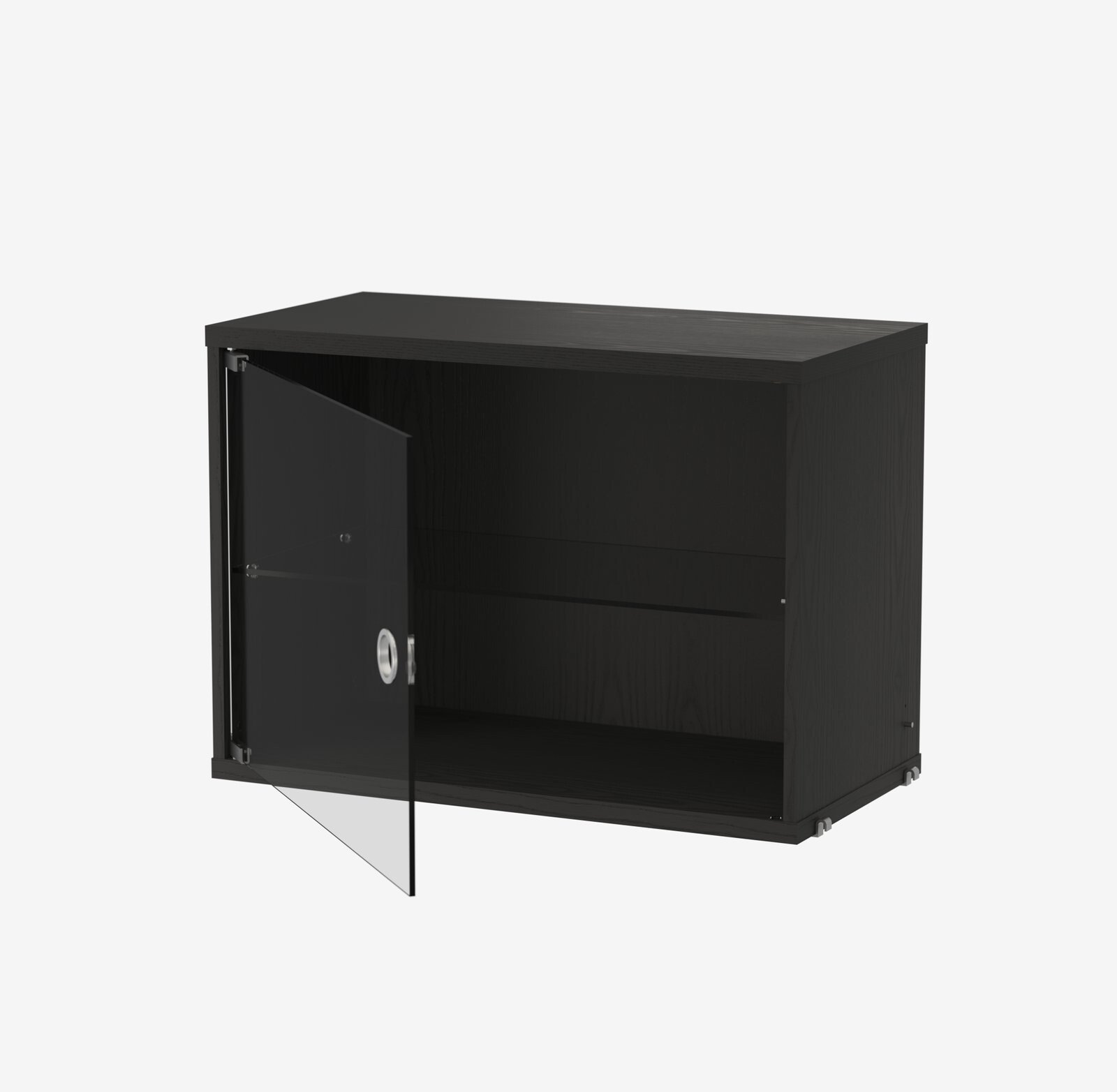 The Display Cabinet with Swing Glass Door is available in a width of 58 cm and a depth of 30 cm. It's compatible with all 30 cm deep wire and plex panels from String® System. Adding a bold element like a display cabinet enhances the visual appeal of your shelf while providing extra storage and the opportunity to display delicate items. The door can be mounted on either side of the cabinet. It includes one adjustable inner shelf, and the internal dimensions are w54 x d26 x h38 cm. The cabinet is delivered unassembled.