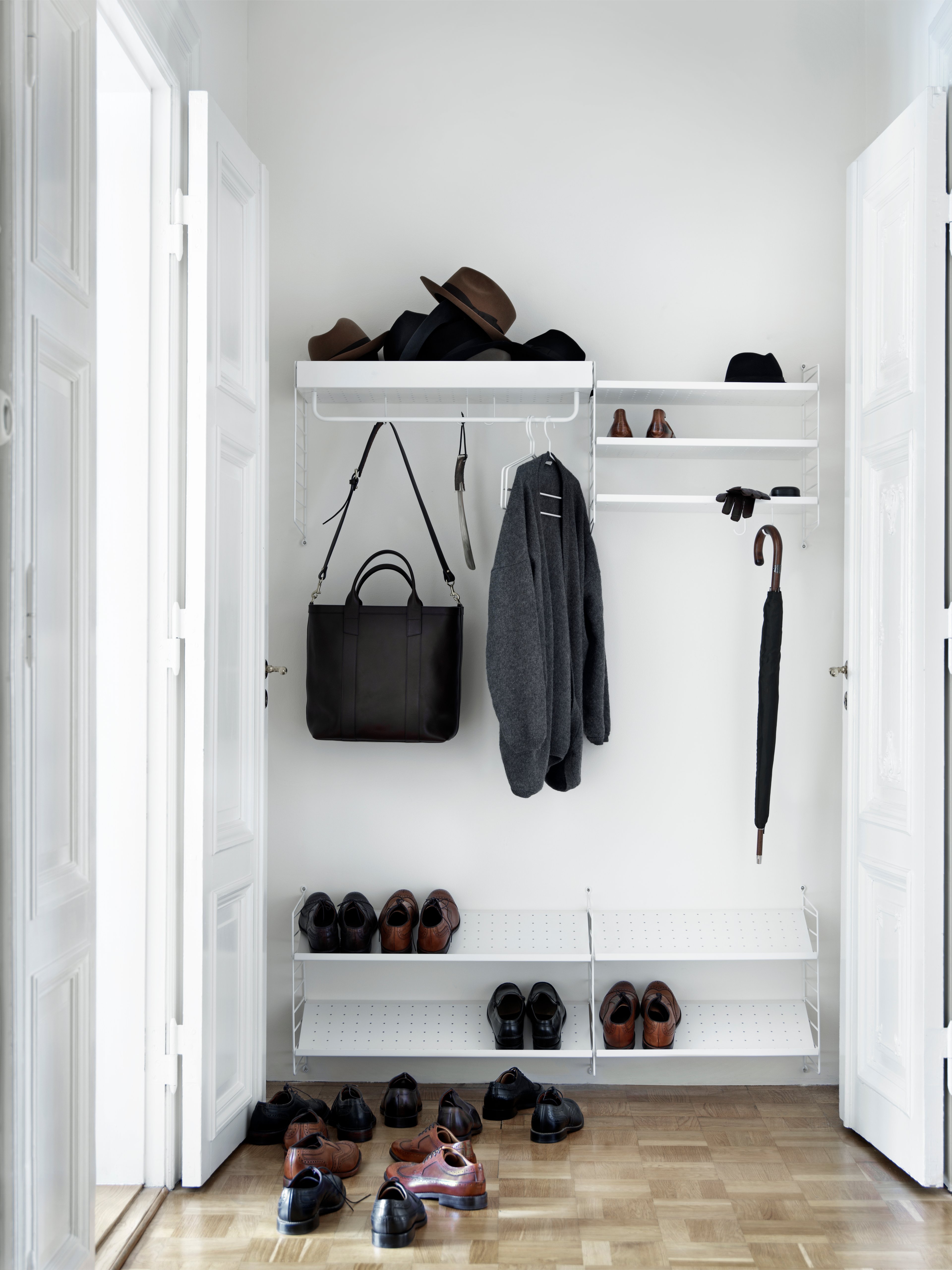 The wall panels are available in two heights, 50 and 75 cm, along with two depths, 20 and 30 cm. The panels are the base when building your string shelf. When the panels are decided you can start adding products from String® System. Choose among different shelves and cabinets. The wall panels are mounted onto a wall and do not touch either the floor or ceiling, which makes the whole shelf easy to adapt to any room. Make your shelf even more functional and unique by adding organizers or hooks, which all are placed on the panel’s threads. The panels come in two different packaging’s, either with one wall panel or two wall panels.